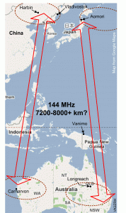 VK-JA paths and communication zones for which record-breaking path lengths might be achieved.