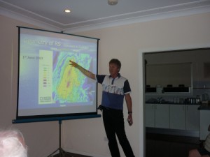 John demonstrating rain scatter effects using a weather radar image