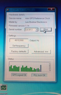 Showing solid GPS lock of the MiniGPS, using the USB connection to its PC application